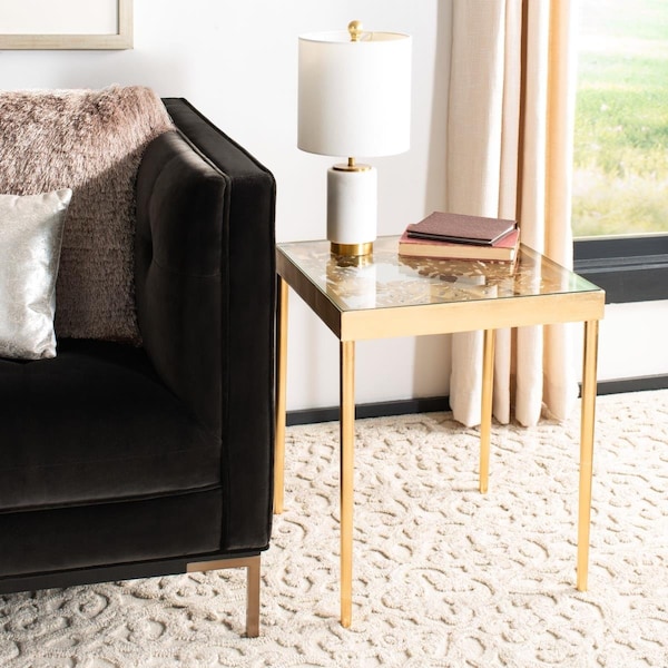 Safavieh Leilani Palm Leaf Side Table - Gold & Glass ACC2500A - main